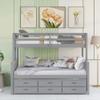Ball & Cast Twin-Over-Full Bunk Bed with Twin-Size Trundle and Drawers,Separable Wood Bunkbed w/Full-Length Guard Rail & Slat Support,Space Saving,Bedroom Furniture for Student Dorms,Studio,Gray view 3