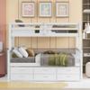 Ball & Cast Twin-Over-Full Bunk Bed with Twin-Size Trundle and Drawers,Separable Wood Bunkbed w/Full-Length Guard Rail & Slat Support,Space Saving,Bedroom Furniture for Student Dorms,Studio,White view 3