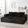 87" Modular Sectional Sofa Cloud Couch Oversized Chaise Lounge Plush Corduroy Upholstered Loveseat Sofa with Two Removable Ottoman Fluffy Modern Sleeper Sofas Bed for Living Room Bedroom, Black view 1