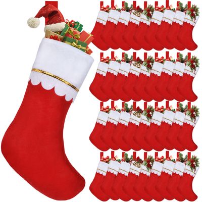 AMAZING TIME 36 Pcs 17" Felt Christmas Stocking Bulk, Red Christmas Socks Bulk with White Cuff Golden Trim, Christmas Hanging Ornaments Xmas Decoration for Mantel Door Window Holiday Home Dcor