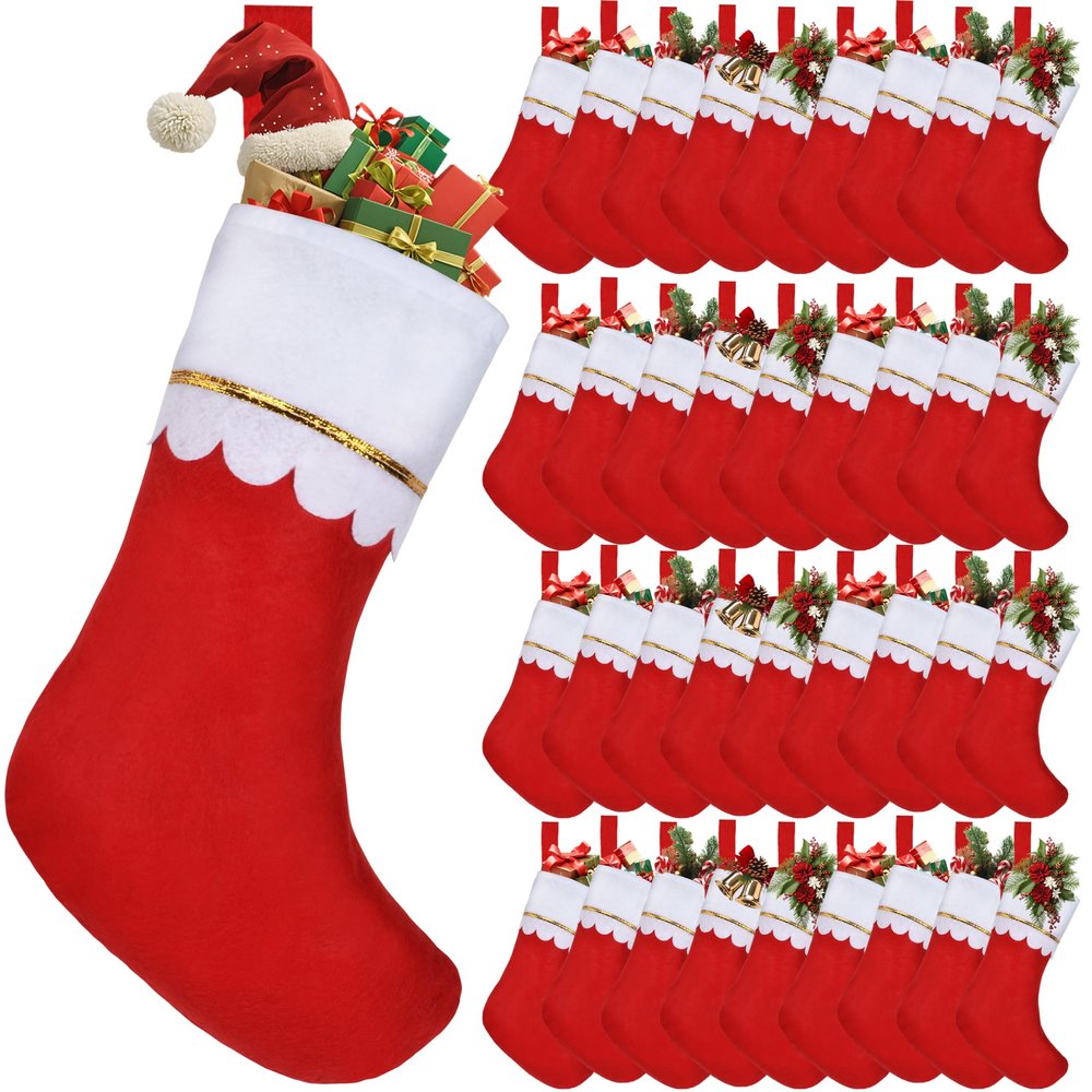 AMAZING TIME 36 Pcs 17" Felt Christmas Stocking Bulk, Red Christmas Socks Bulk with White Cuff Golden Trim, Christmas Hanging Ornaments Xmas Decoration for Mantel Door Window Holiday Home Dcor