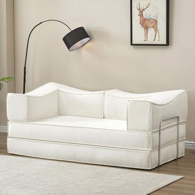 Modehodei 79" Convertible Sofa, Free Combination Sofa Bed with Removable Backrest and Chenille Fabric, No Assembly Required, Folding Loveseat Couch for Living Room, Bedroom