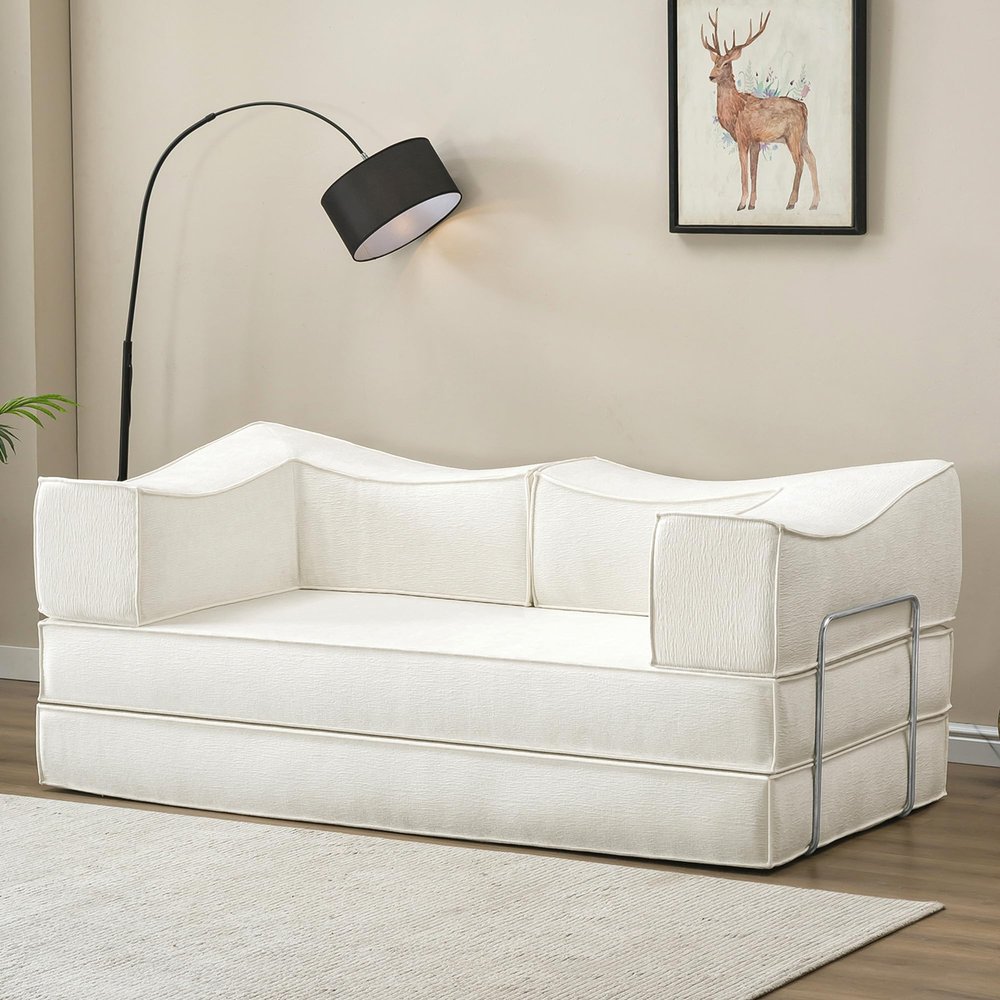 Modehodei 79" Convertible Sofa, Free Combination Sofa Bed with Removable Backrest and Chenille Fabric, No Assembly Required, Folding Loveseat Couch for Living Room, Bedroom