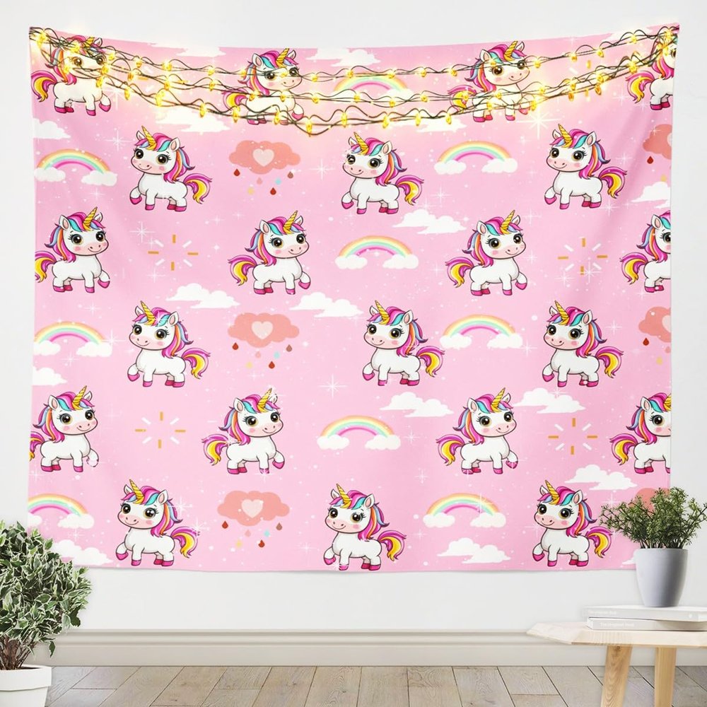 Homewish Cute Unicorn Tapestry Cartoon Rainbow Tapestries Art Home Decoration Bedroom Decor Living Room Door Lovely Horse Tapestry Wall Hanging Kawaii Theme Wall Hangings Art70.9x92.5