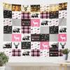 Bear Silhouette Tapestry Pink Gray Grid Tapesrties Dcor Living Room Bedroom Stars Arrow Wall Hangings Art Rustic Farmhouse Tapestry Wall Hanging for Home Decor 59.1x82.7 view 1