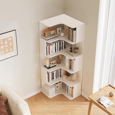 JIXDILO Modern Vertical Corner Bookshelf,Solid Wood Wall Corner Bookcase with Shelves & Open Back,Tall Storage Shelves Corner Shelf for Home Office(24" L x 24" W x 63" H, White)
