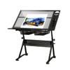 KJLYLPP Folding Art Desk/Drafting/Drawing Table/Craft Desk with Adjustable Height 74-93Cm, 2 Drawers and 0-80 Tiltable Tabletop, Tempered Glass, Load Capacity 220 Lb view 1