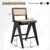 ChicAura 26" Rattan Bar Stools Set of 4, Mid Century Modern Wicker Counter Stools with Woven Back and Footrest Armless, Wood Legs Bar Chair for Kitchen Island Dining Room Home Pub Bistro, Black view 2