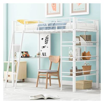DUORUIMI Full Size Loft Bed with Desk, Storage Stairs and Wardrobe, Full Loft Bed with Charging Station,Bed Frame