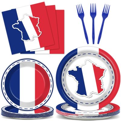 gisgfim 96Pcs French Flag Party Supplies Paper Plates Napkins