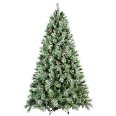 7.5FT Frosted Christmas Tree with 92 Pine Cone & Pine Needles, Premium Unlit Artificial Christmas Tree with 1588 Branch Tips, Realistic Hinged Xmas Tree with Metal Stand for Holiday Decoration