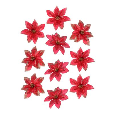 CHILDWEET 10pcs Glittering Christmas Flower Ornaments Artificial Decorations for Tree Garland and Celebration Decor for Holiday Parties and Festive Arrangements