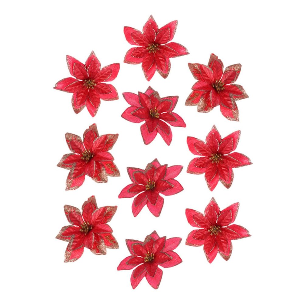 CHILDWEET 10pcs Glittering Christmas Flower Ornaments Artificial Decorations for Tree Garland and Celebration Decor for Holiday Parties and Festive Arrangements