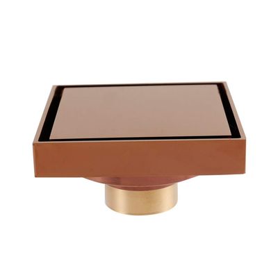 Invisible Shower Floor Drain Tile Insert 4 Inch Square Shower Floor Drain Removable Cover, Brass Bathroom Drainer with Hair Strainer for Kitchen Washroom Garage Basement(Rose Gold)