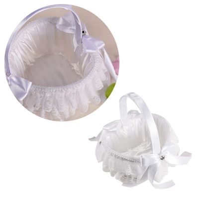 MERRYHAPY Wedding Flower Girl Basket Bowknot and Lace Ribbon White Rose Petals Holder for Ceremony Special Events and Party Decorations for Brides and Young Relatives