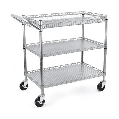 Bustards Mobile Shelving Heavy Duty 3 Tier Utility Cart,990Lbs Capacity Wire Rolling Cart with Wheels, Commercial Grade Service Cart with Shelving Liners Kitchen Utility Cart