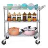 Bustards Mobile Shelving Heavy Duty 3 Tier Utility Cart,990Lbs Capacity Wire Rolling Cart with Wheels, Commercial Grade Service Cart with Shelving Liners Kitchen Utility Cart view 2