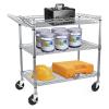 Bustards Mobile Shelving Heavy Duty 3 Tier Utility Cart,990Lbs Capacity Wire Rolling Cart with Wheels, Commercial Grade Service Cart with Shelving Liners Kitchen Utility Cart view 3