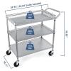 Bustards Mobile Shelving Heavy Duty 3 Tier Utility Cart,990Lbs Capacity Wire Rolling Cart with Wheels, Commercial Grade Service Cart with Shelving Liners Kitchen Utility Cart view 4