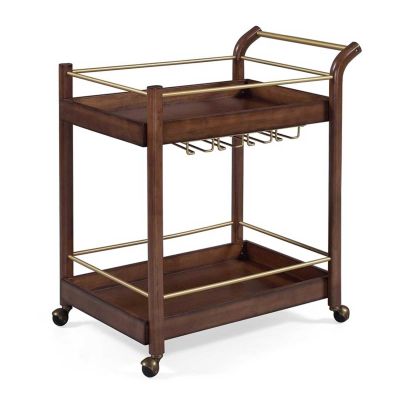 Bustards Mobile Shelving Wood Vintage Bar Cart, Serving Cart with Wine Rack Holder Kitchen Cart on Wheels Wood and Metal Frame, 2 Tier, Brown Kitchen Utility Cart(Brown)