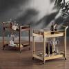 Bustards Mobile Shelving Wood Vintage Bar Cart, Serving Cart with Wine Rack Holder Kitchen Cart on Wheels Wood and Metal Frame, 2 Tier, Brown Kitchen Utility Cart(Brown) view 4