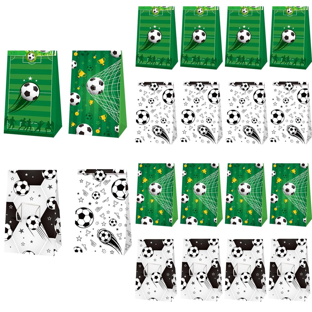 FANOST 12 Pack Soccer Goodie Bags, Soccer Gift Bags, Soccer Snack Bags for Team, Soccer Treat Bags for Kids Boys Birthday Party, Soccer Party Favor Bags Soccer Candy Cookies Bags
