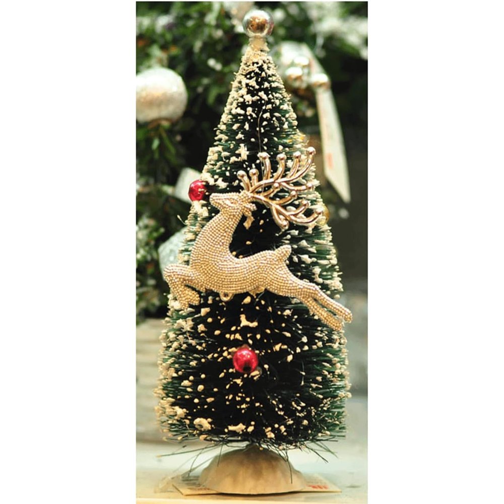 AQIANGJY Indoor Holiday Display 15CM/0.5FT Tabletop Christmas Tree, Xmas Tree with Deer and Wood Base, Artificial Small Pine Tree for Party Home Decor Artificial Tree