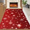 2' x 3' Rug White Snowflake Pattern Area Rug, Red Christmas Decoration Rugs for Living Room, with Anti-Slip Backing Washable Indoor Carpet for Office Dining Room Bathroom view 2