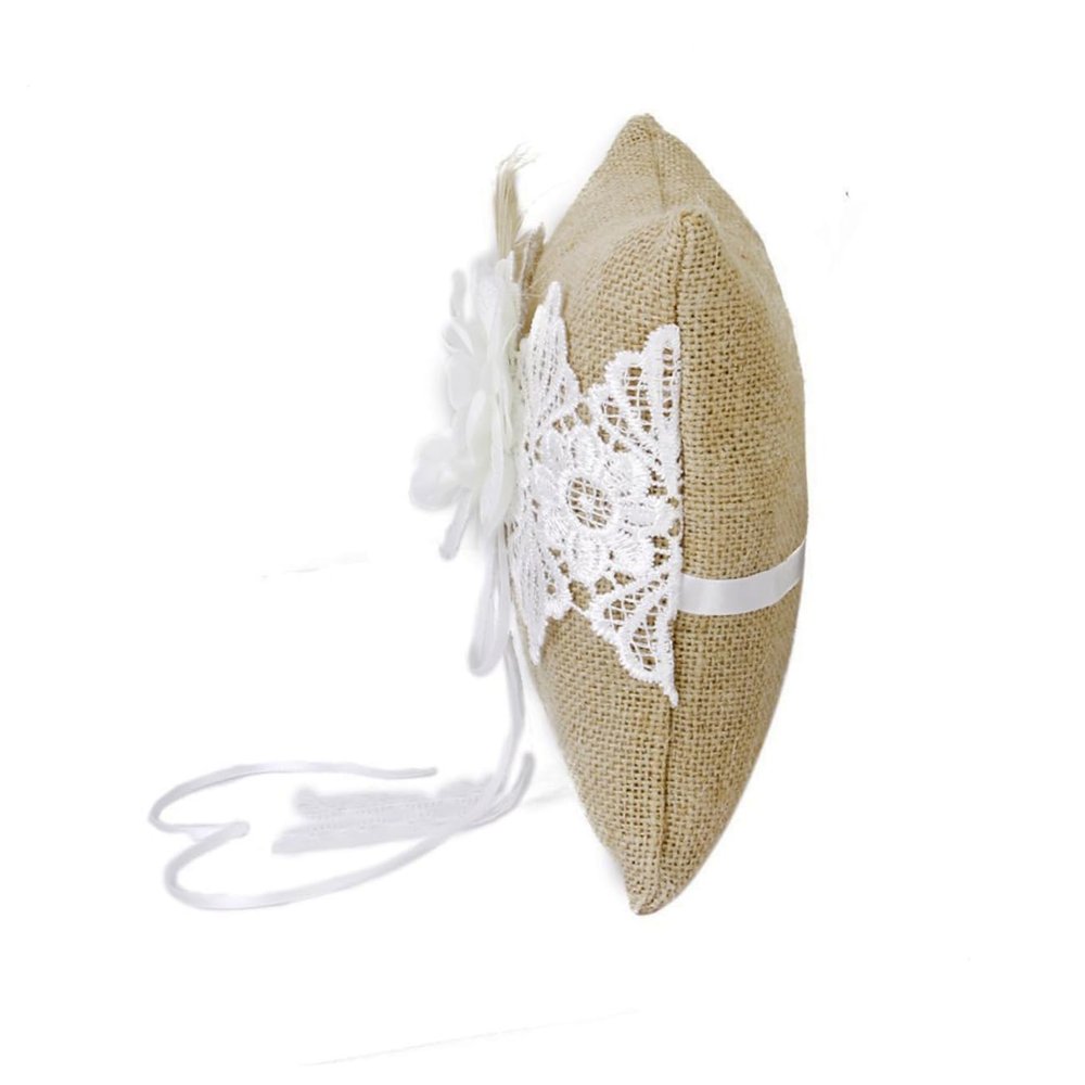 PRETYZOOM Jute Ring Bearer Pillow with Flower Decoration and Back Strap