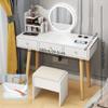 OJDHNJKNJ Dressing Table Writing Desk and Multi-Functional Vanity Table with Round Mirror 3 Drawers for Bedroom Home White Dressing Table with Mirror view 2