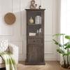 Tall Storage Cabinet with Glass Door, Freestanding Cabinet with Shelves and Drawer, Versatile Storage for Living Room,Kitchen,Dining Room,Office,Minimalist Design,23.6"L x 15.3"W x 64.9"H (Brown) view 1