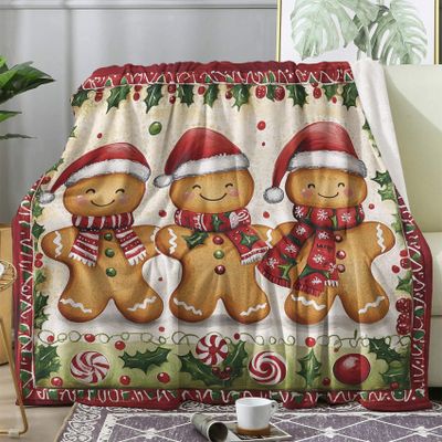 FJWXCBD Christmas Blanket, Cute Gingerbread Fleece Throw Blanket King Size for Couch Bed Sofa, Xmas Holiday Blankets and Throws, Decor & Gifts, Super Soft Plush Flannel Blanket, 108x90