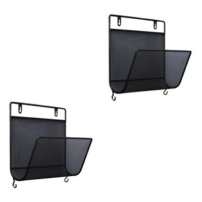 FUNOMOCYA 2pcs Nordic Style Wall Mounted Magazine Carrier with Hooks Bended Mesh Design for Home Office Storage Space-saving Book and Album Holder and Wall Rack