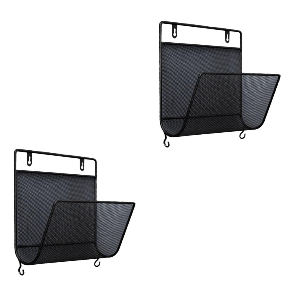 FUNOMOCYA 2pcs Nordic Style Wall Mounted Magazine Carrier with Hooks Bended Mesh Design for Home Office Storage Space-saving Book and Album Holder and Wall Rack