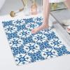 Blue Rectangle Shower Mat, Non Slip Bath Mat, PVC Loofah Shower Floor Mats, 16x40 Bathmat with Floral Pattern, Quick Dry Anti Slip Shower Stall Mat for Bathroom Floor view 1