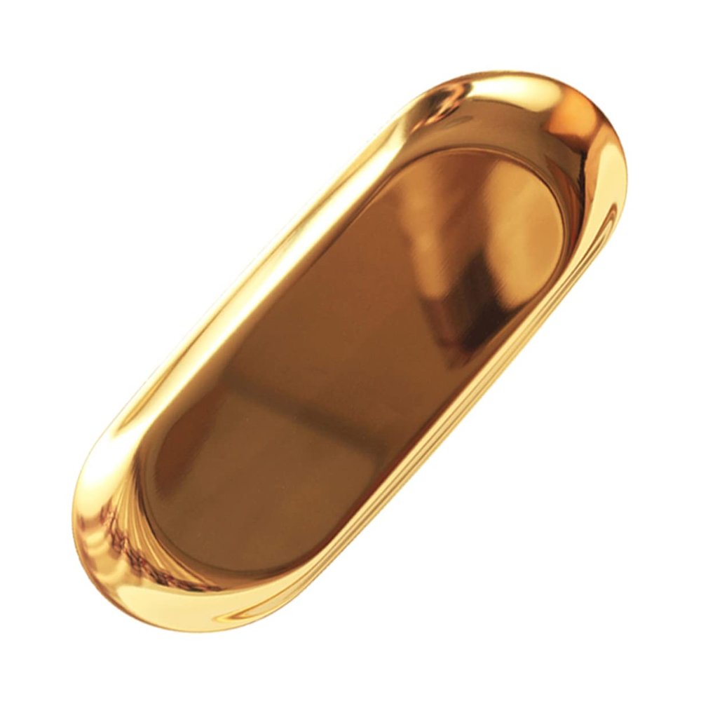 FELTECHELECTR Nordic Style Large Golden Oval Stainless Steel Tray Elegant Jewelry Organizer Smooth Decorative Platter for Home Storage Snack Serving Dresser Vanity Use