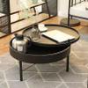 Round Wood Coffee Table Rotating Tray top,Center Tables with Storage,Modern Side Table End Table Dining Table for Living Room(Wood+Gold) view 2