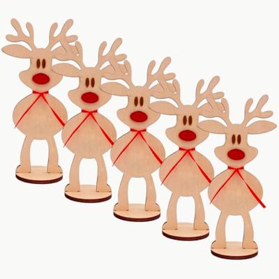 Set of 5, Customizable Freestanding Snowman/Reindeer for Personalized Christmas Table Decorations. Personalized Christmas decorations, Christmas gifts for kids,Place Cards For Table Setting (Reindeer)