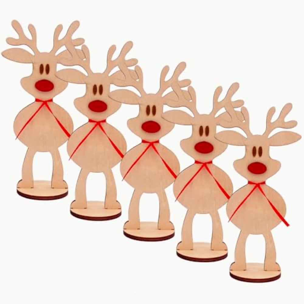 Set of 5, Customizable Freestanding Snowman/Reindeer for Personalized Christmas Table Decorations. Personalized Christmas decorations, Christmas gifts for kids,Place Cards For Table Setting (Reindeer)