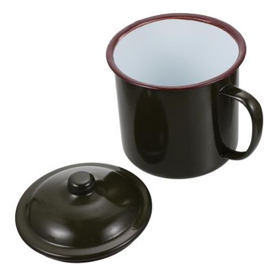 BIUDECO Vintage Enamel Drinking Cup with Lid Retro Metal Tea Mug for Home and Office Use Fall-resistant Design Comfortable Ergonomic Handle for Beverages Tea and More