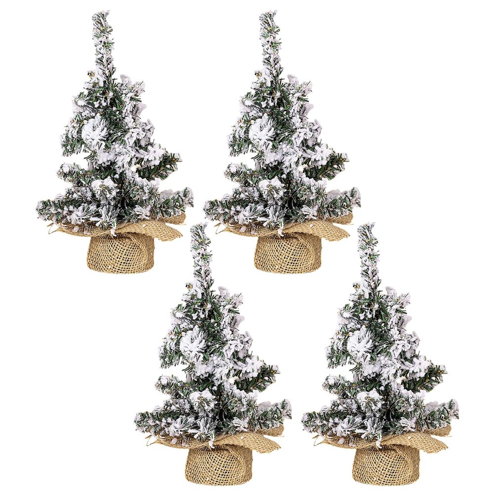 belupai Mini Artificial Snowy Christmas Tree, Small Snow Flocked Pine Xmas Tree with Burlap Base, Tabletop Christmas Tree for Christmas Table Centerpieces Holiday Party Home