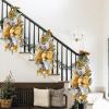 belupai 2pcs Christmas Stair Swags, 21.6in Artificial Snowy Flocked Teardrop Swags Christmas Pine Stairs Garlands with Berries, Xmas Balls and Bow for Indoor Outdoor Hanging view 3