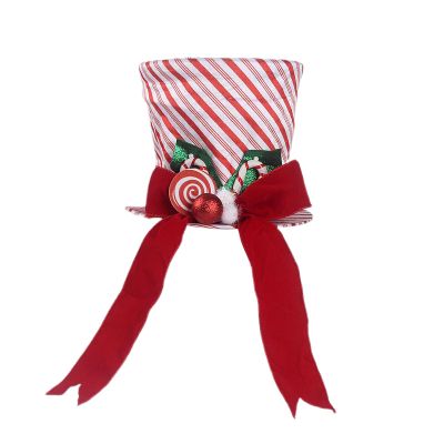Christmas Tree Topper Hat, Large Red Velvet Hat with Lengthened Bowknot, Candy Canes Tree Topper, Top Hat Christmas Tree Topper for Christmas Holiday Home Decoration (B)