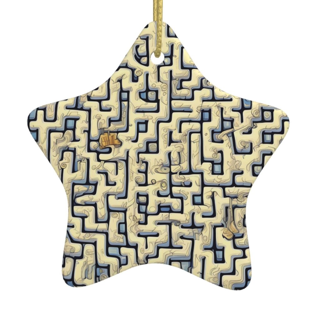 WHJWZY Christmas Ceramic Star Pendant Decoration Tree Hanging Festival Ornaments - Ideal for Homes - Holiday Party Labyrinth Treasure Map Printing