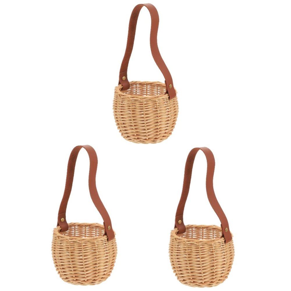 CAXUSD 3pcs Multi-purpose Rustic Woven Basket for Home Storage and Decoration Rattan Basket for Living Room Bedroom and Picnic Use Photo Prop