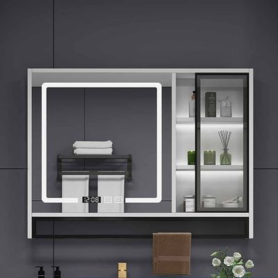 bathroom mirror , 40 INCH Bathroom Medicine Cabinet with Defogger, LED Lighted Mirror Cabinet, Waterproof Wall Cabinet, 2 Door, Smart Touch Switch, Clock Display (Color : White, Size : 90cm)(White,100