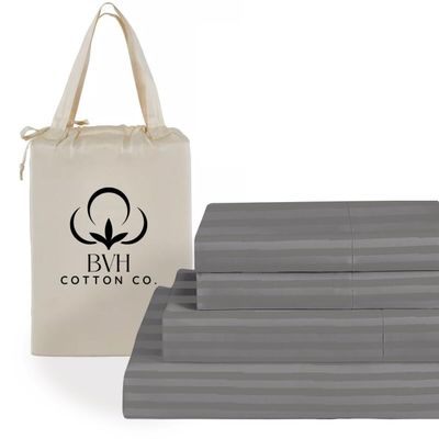 BVH Cotton Co. Pima Cotton Twin Size Sheet Set, 4Pc Bed Set, Soft & Breathable Percale Weave, Fits 10-12" Deep Pocket, Hotel-Quality 1000 Thread Count Bed Sheets (Stripe, Elephant Grey)