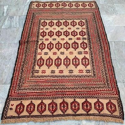 4 x 6 feet Afghan Handmade Adraskan Rug 189x129 cm Mashwani Gul Barjista Design