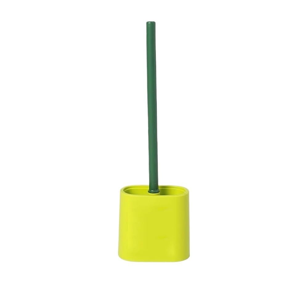 Toilet Brush and Holder Green Plastic Toilet Brush Holder Flat Brush Head Toilet Brush Wall Mounted Long Brush Handle Toilet Brush Holder Set Deep Cleaning Brush