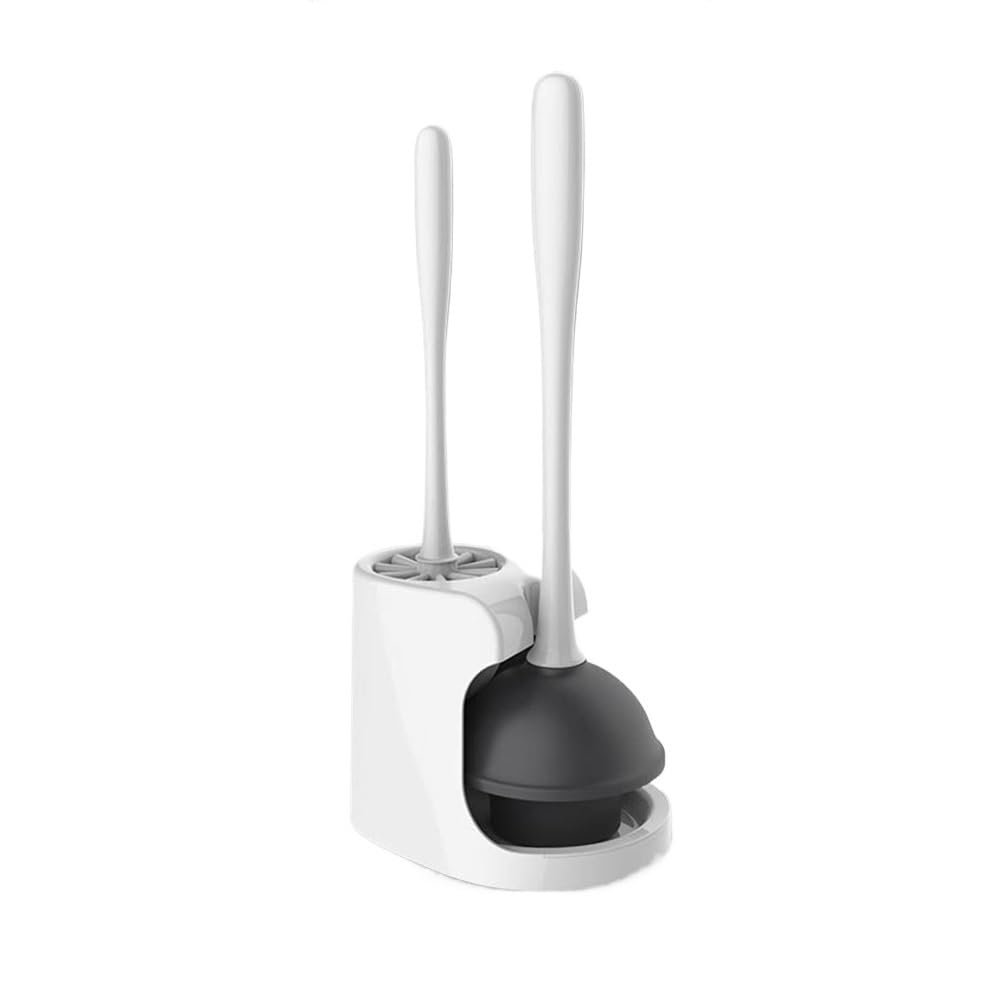 Toilet Brush and Holder Round Brush Head Toilet Brush with Rubber Unclogging Suction Bowl Toilet Bowl Brush Set Floor Standing Ventilation Base Toilet Brush Deep Cleaning Brush